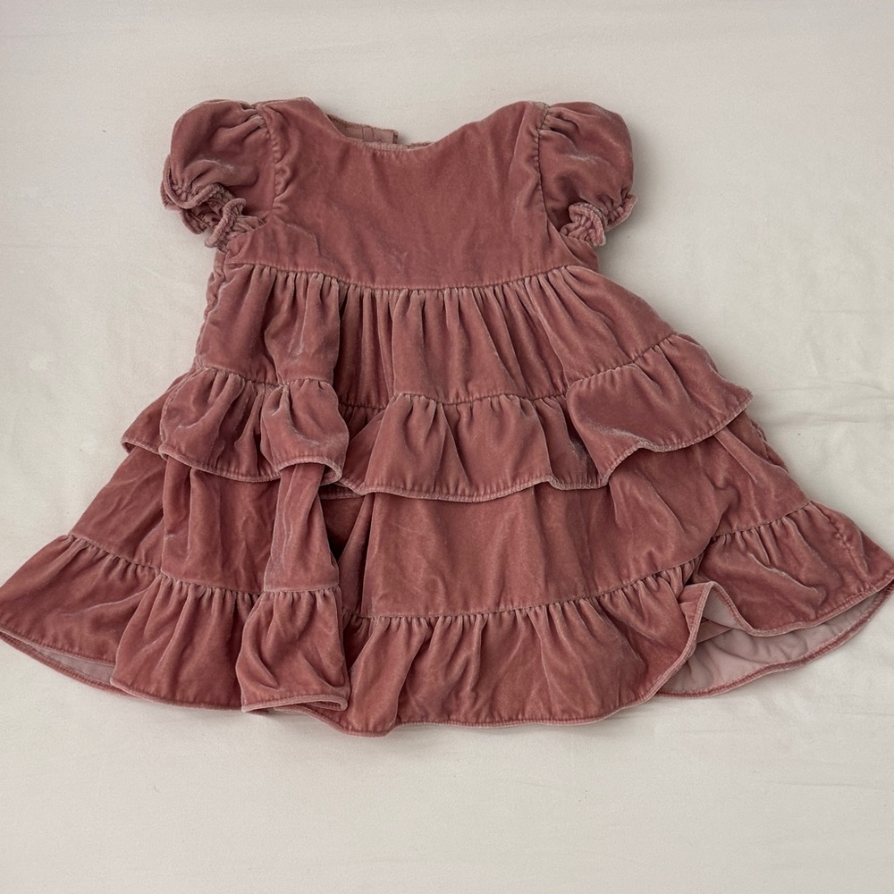 Janie and Jack Velvet Ruffled Dress in Dry Pink